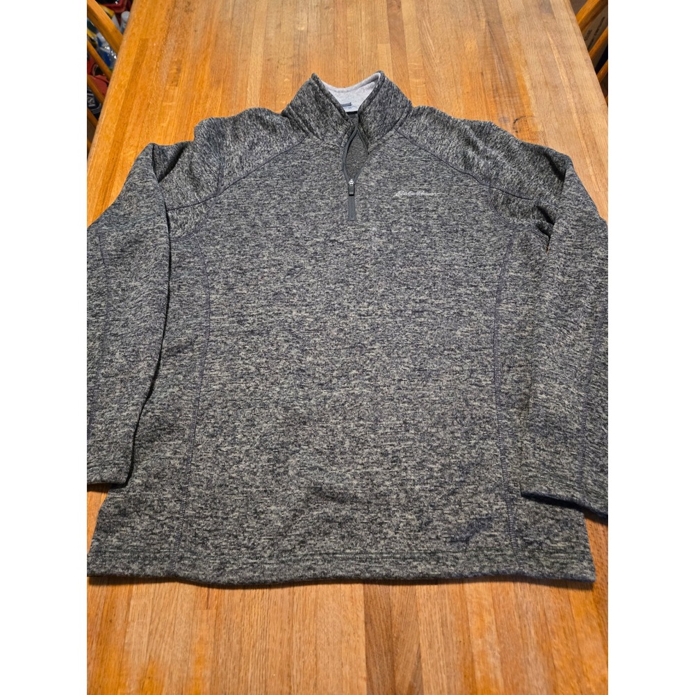 Eddie Bauer Men Large Gray Heathered Quarter Zip Fleece Pullover Sweater